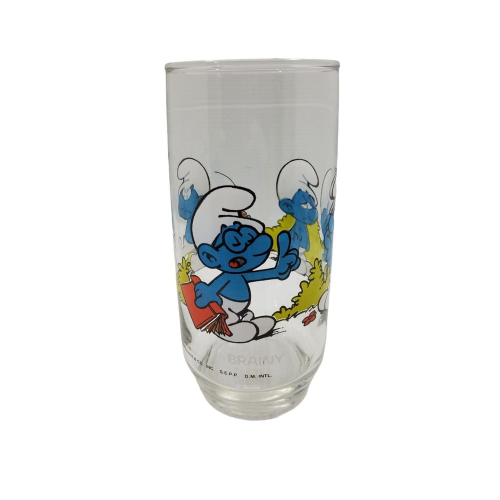 vintage 1982 peyo wallace berrie brainy smurf collectible drinking glass